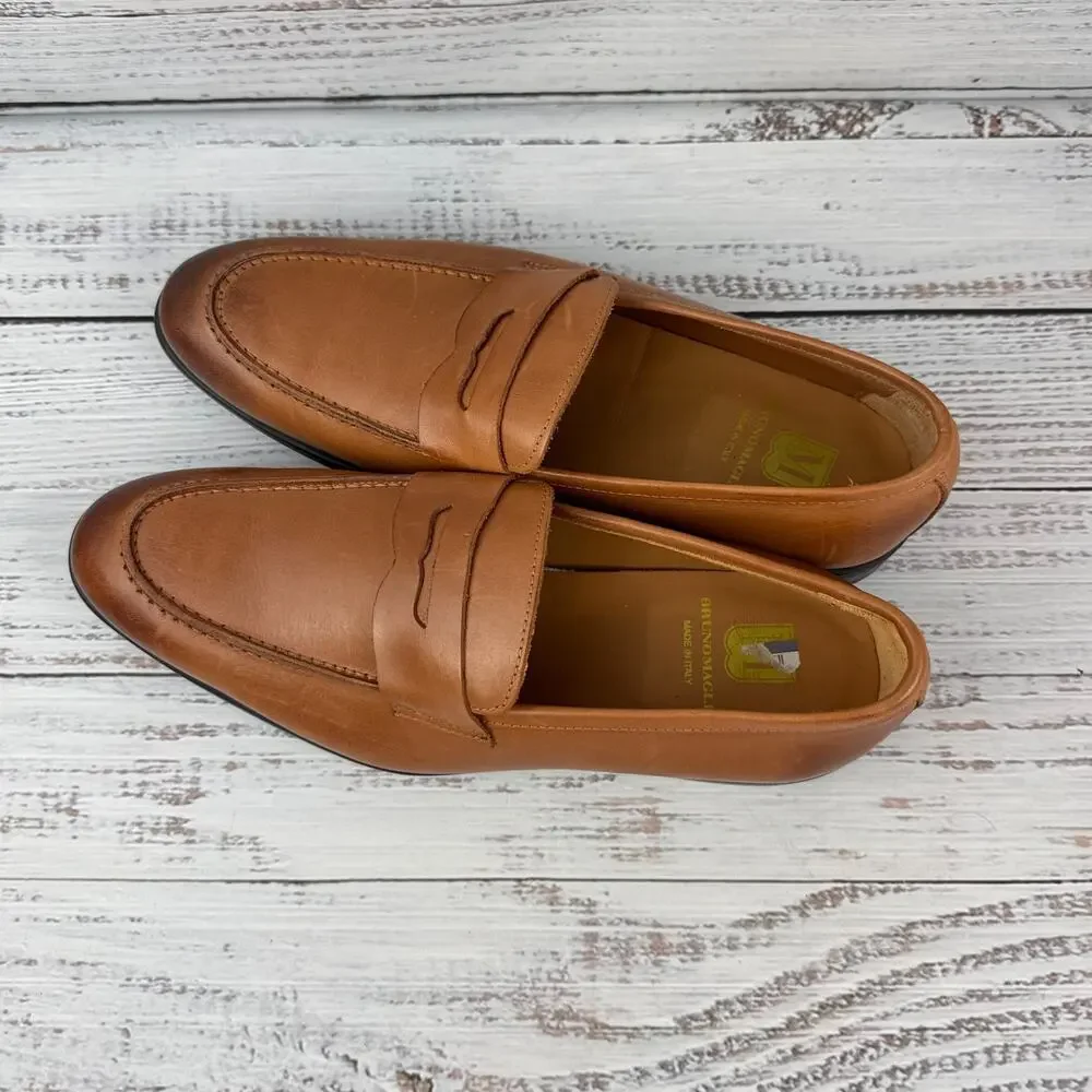 Bruno Magli Ricci Penny Mens Sz 9.5 Loafers Cognac Brown Leather - WORN ONCE